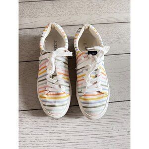 J Crew Canvas Sneakers Shoes Multicolor Rainbow Stripe Women's Size 8